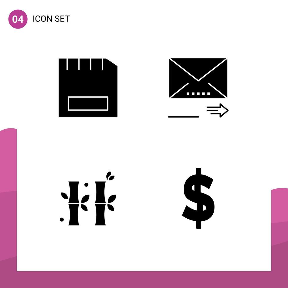 4 glyphes solides universels définis pour les applications web et mobiles carte gadget en bambou vers l'avant éléments de conception vectoriels modifiables chinois vecteur