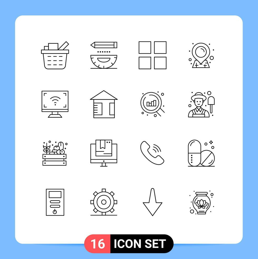 groupe de 16 contours des signes et des symboles pour les éléments de conception vectoriels modifiables de la carte électronique de la grille multimédia intelligente vecteur
