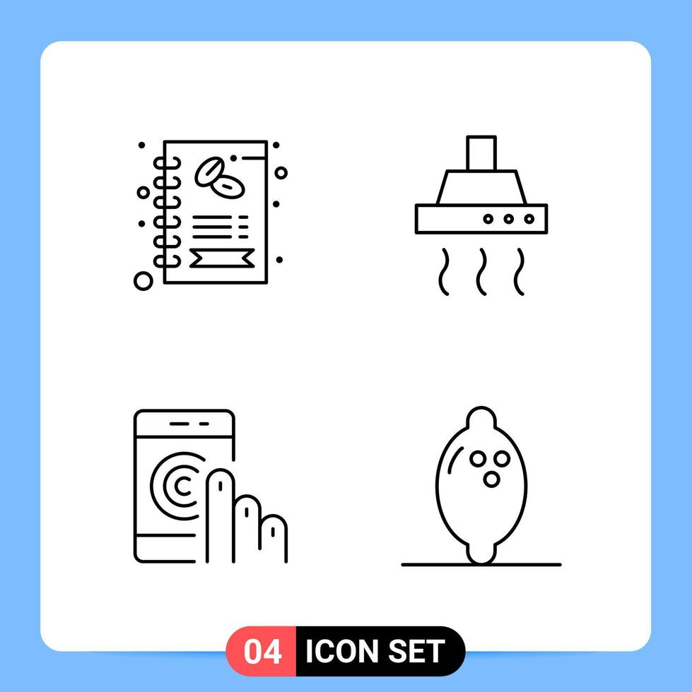 Pack d'icônes noires de 4 lignes symboles de contour pour les applications mobiles isolés sur fond blanc 4 icônes définies fond de vecteur d'icône noire créative