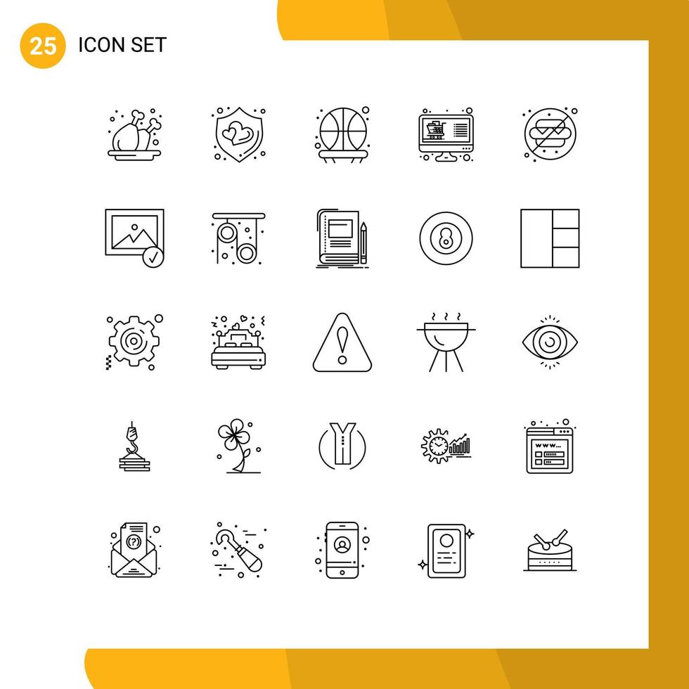 pack de 25 signes et symboles de lignes modernes pour les supports d'impression Web tels que l'eau sans nourriture liste de basket-ball boutique éléments de conception vectoriels modifiables vecteur
