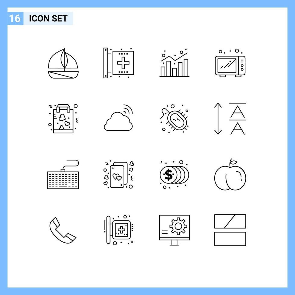 pack de 16 contours créatifs d'éléments de conception vectoriels modifiables de statistiques de cuisine d'analyse de micro-ondes préférées vecteur