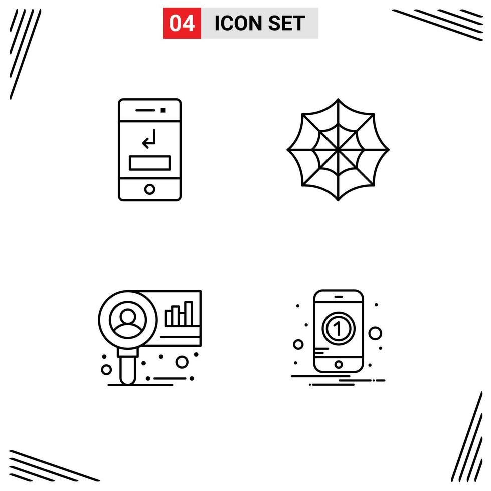 ensemble de 4 symboles d'icônes d'interface utilisateur modernes signes pour les flèches diagramme téléphone araignée recherche éléments de conception vectoriels modifiables vecteur