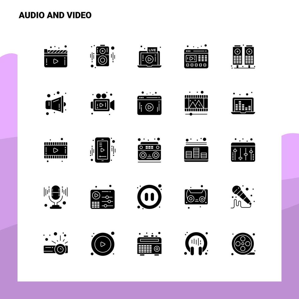 25 jeu d'icônes audio et vidéo modèle d'illustration vectorielle d'icône de glyphe solide pour des idées web et mobiles pour une entreprise commerciale vecteur