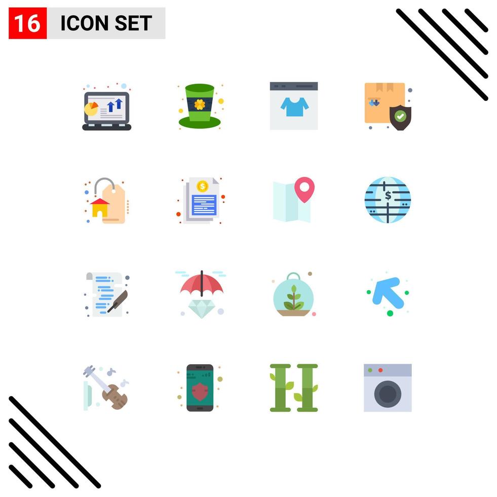 interface mobile couleur plate ensemble de 16 pictogrammes de sécurité shopping leprechaun shop shop pack modifiable d'éléments de conception de vecteur créatif