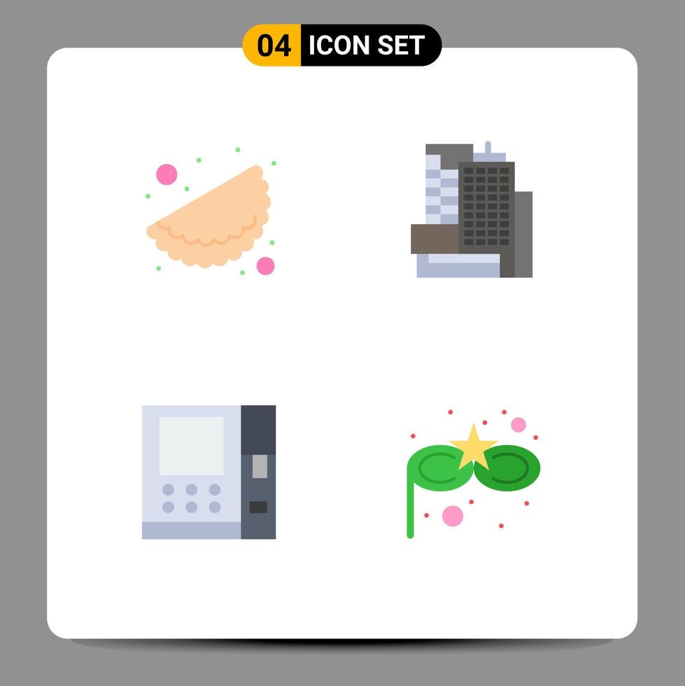 ensemble moderne de 4 icônes plates pictogramme de masque de carnaval alimentaire bâtiment atm eye éléments de conception vectoriels modifiables vecteur