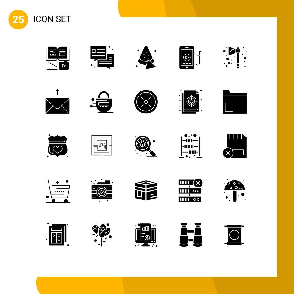 pack de lignes vectorielles modifiables de 25 glyphes solides simples d'éléments de conception vectoriels modifiables de cellule de hache de nourriture de célébration de vacances vecteur