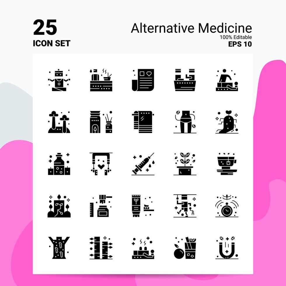 25 médecine alternative jeu d'icônes 100 eps modifiables 10 fichiers idées de concept de logo d'entreprise conception d'icône de glyphe solide vecteur