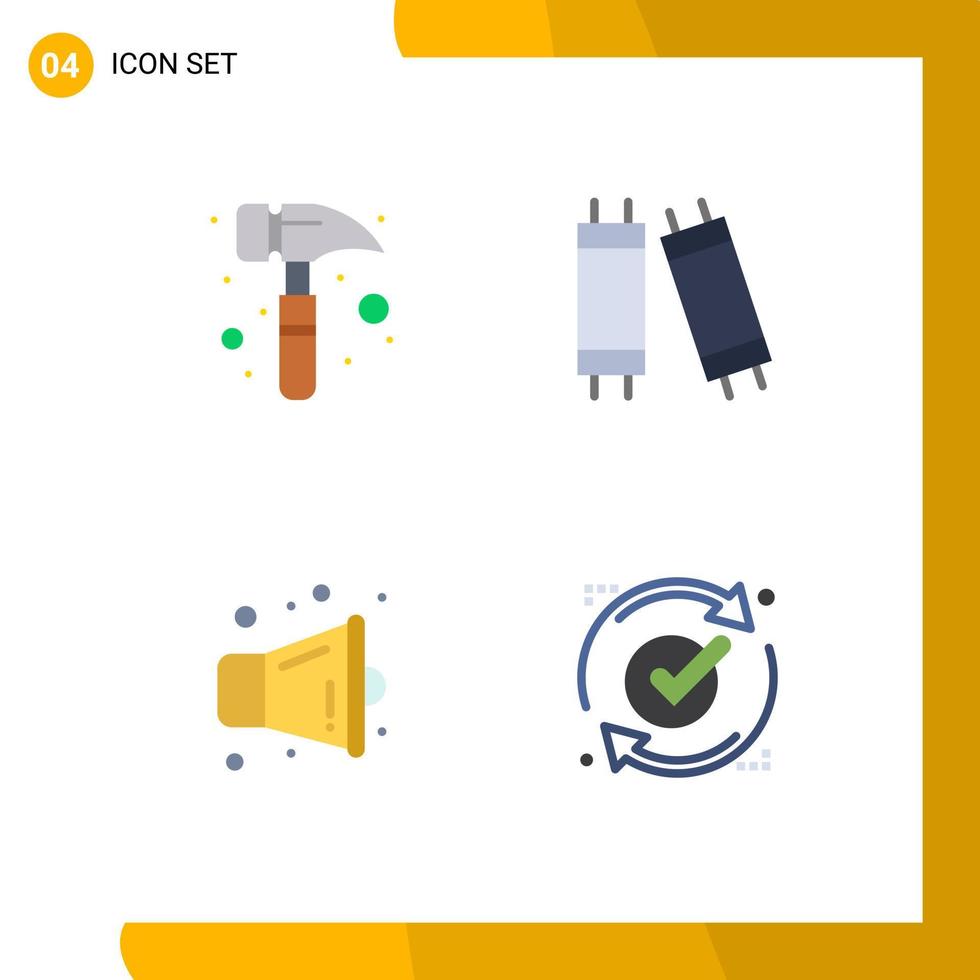 interface mobile icône plate ensemble de 4 pictogrammes de marteau à griffes ok mégaphone halogène bons éléments de conception vectoriels modifiables vecteur