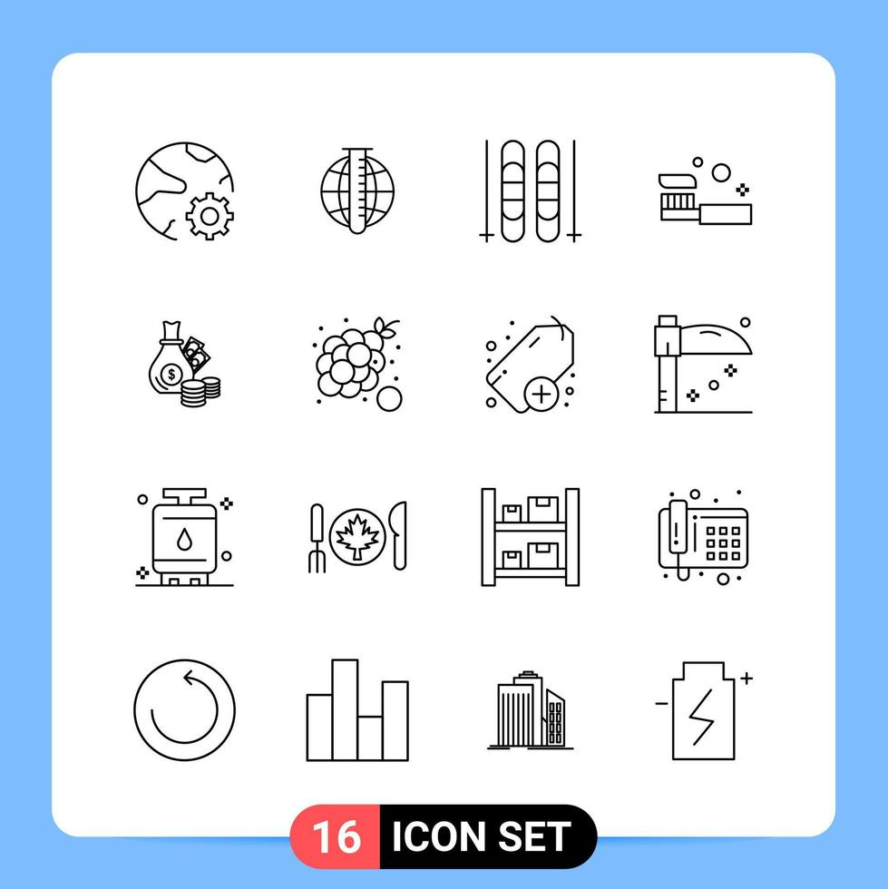 Pack d'icônes noires de 16 lignes symboles de contour pour les applications mobiles isolés sur fond blanc 16 icônes définies arrière-plan vectoriel d'icône noire créative