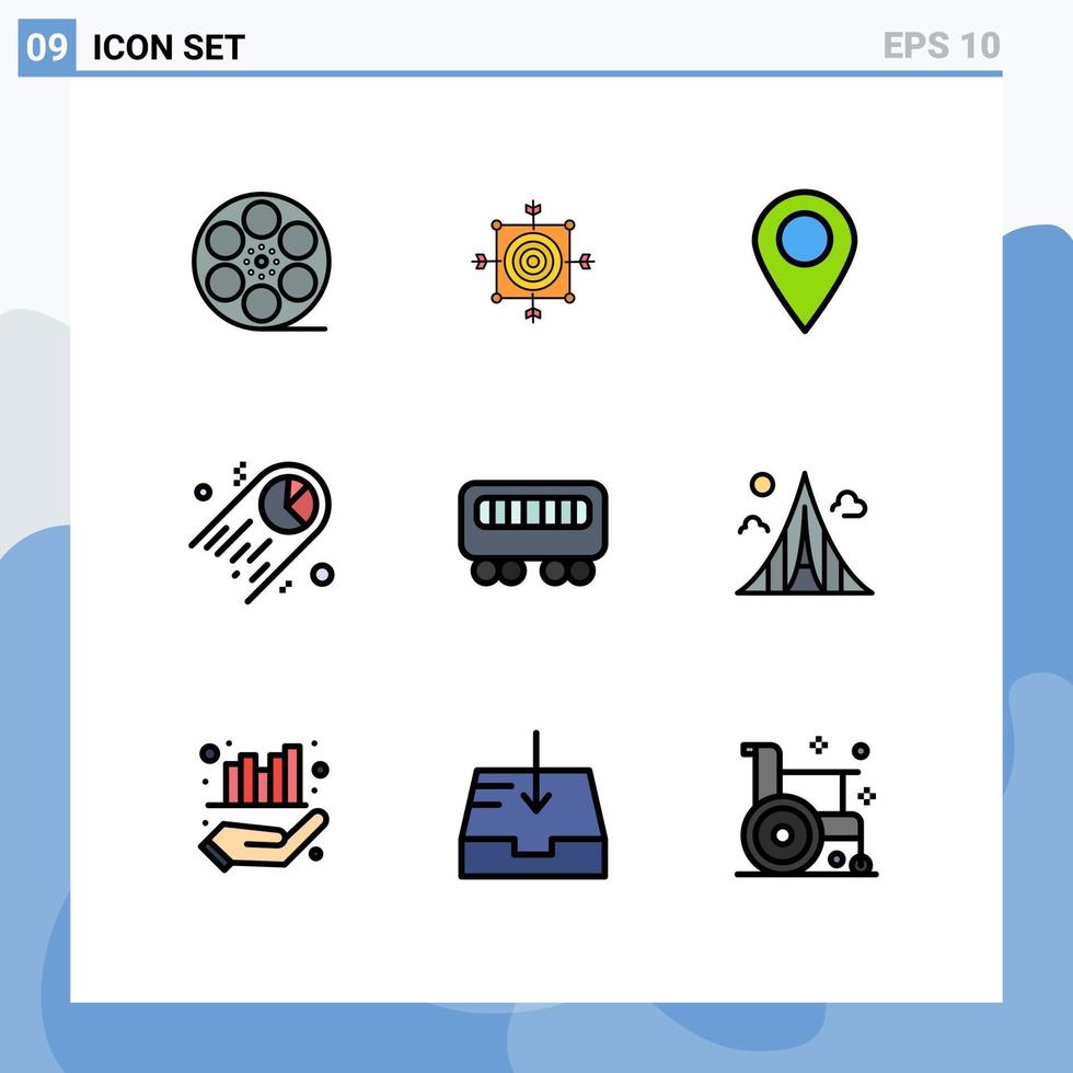 9 interface utilisateur ligne remplie pack de couleurs plates de signes et symboles modernes des statistiques de passagers cible broche à tarte éléments de conception vectoriels modifiables vecteur