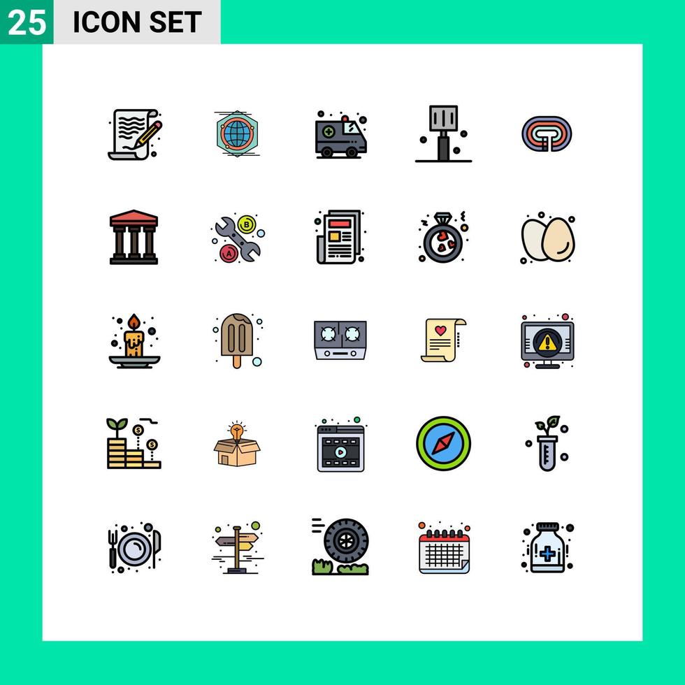 25 interface utilisateur ligne remplie pack de couleurs plates de signes et symboles modernes de surface en cours d'exécution ambulance cuisine restauration rapide éléments de conception vectoriels modifiables vecteur