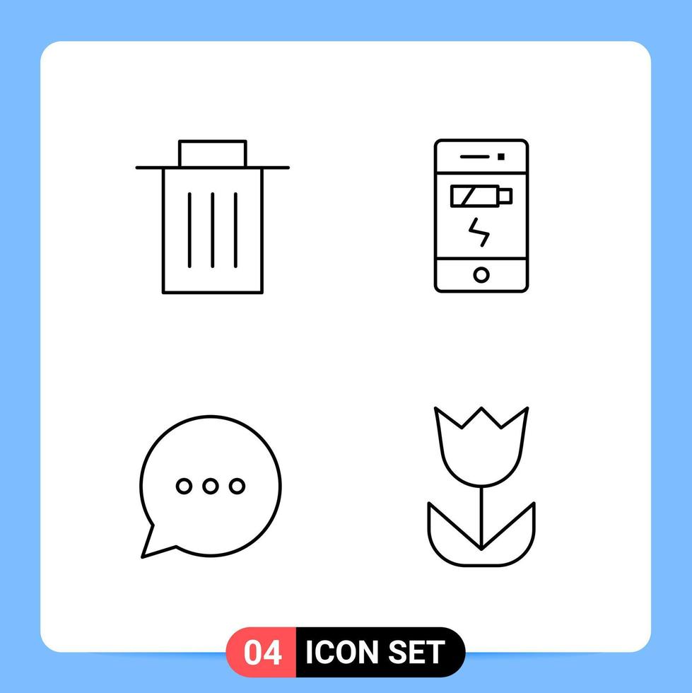 Pack d'icônes noires de 4 lignes symboles de contour pour les applications mobiles isolés sur fond blanc 4 icônes définies fond de vecteur d'icône noire créative