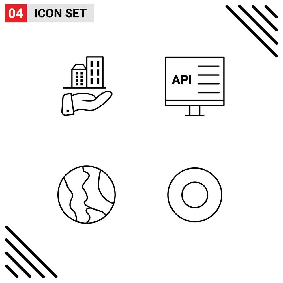 pack d'icônes vectorielles stock de 4 signes et symboles de ligne pour l'architecture mondiale durable carte informatique éléments de conception vectoriels modifiables vecteur