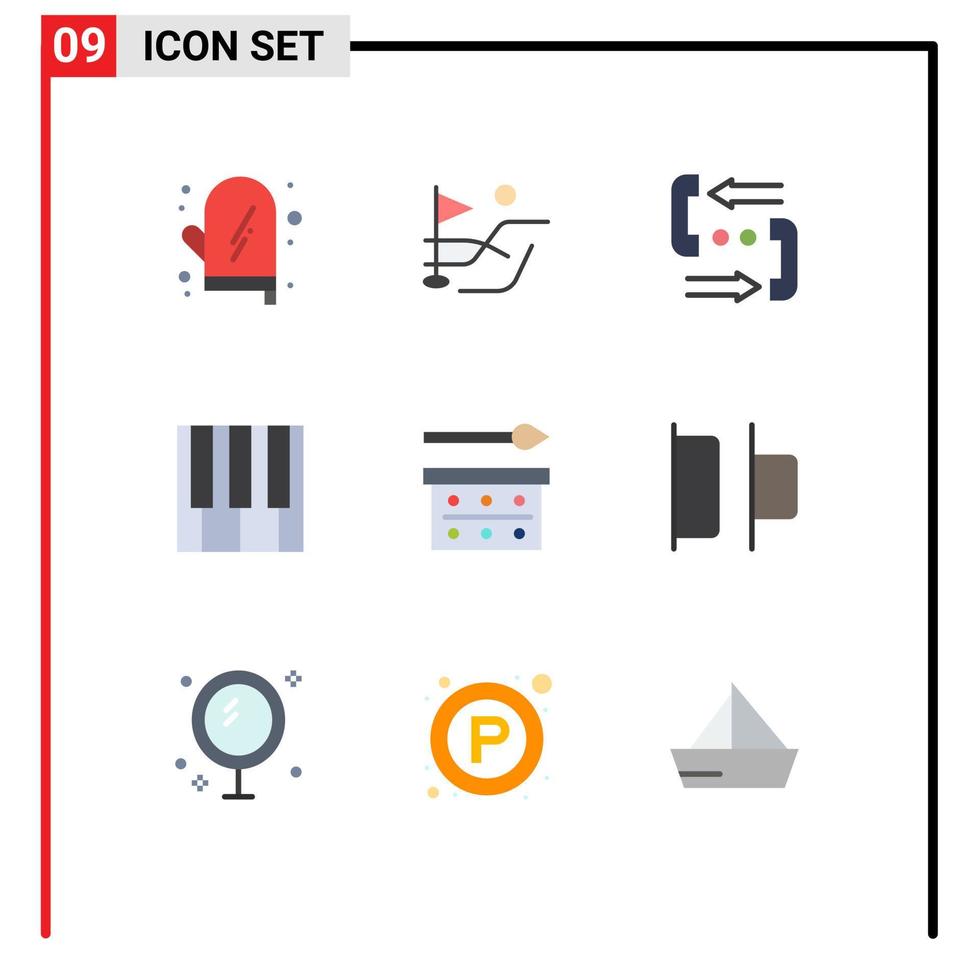 ensemble moderne de 9 couleurs et symboles plats tels que le maquillage des yeux piano communication musique audio éléments de conception vectoriels modifiables vecteur