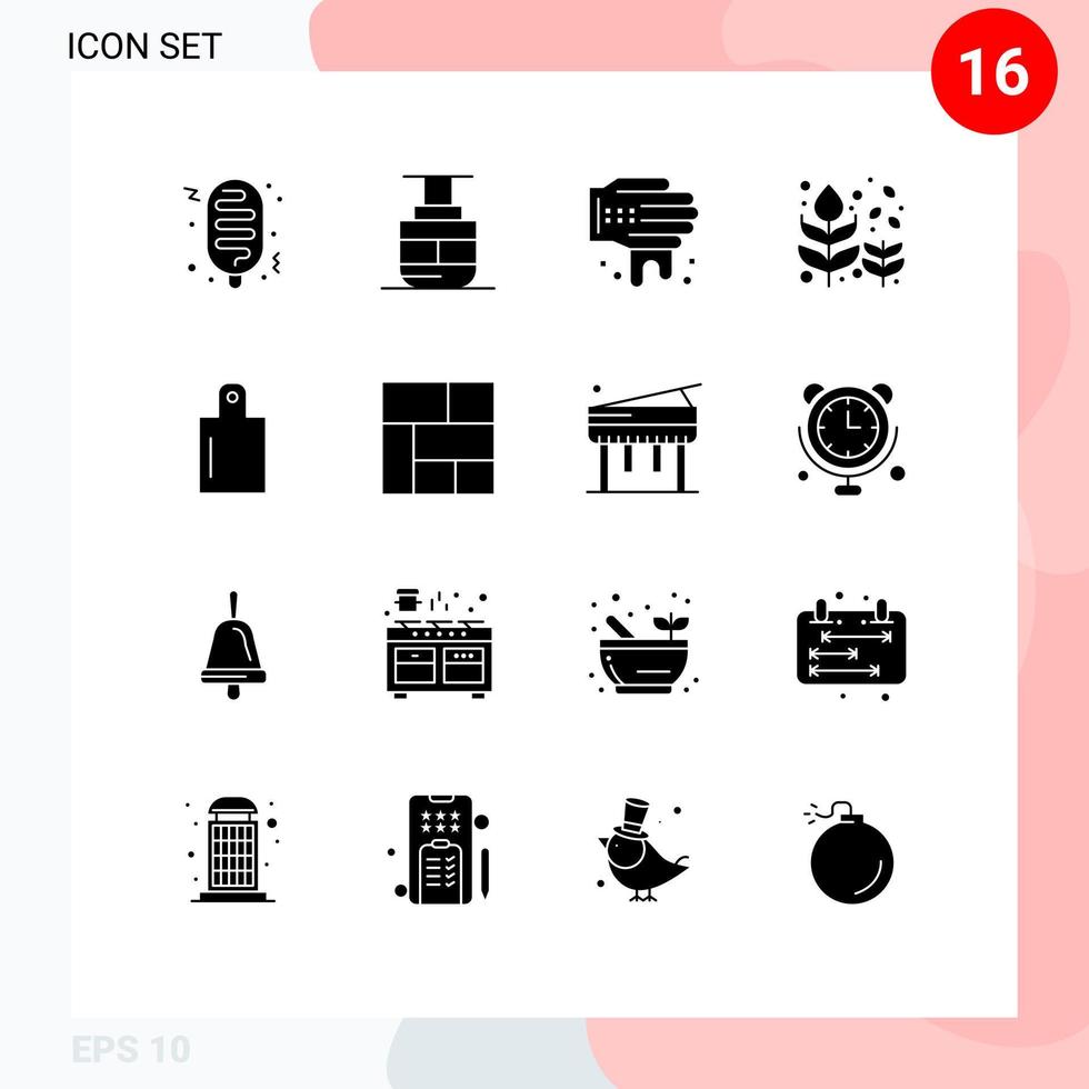 groupe de 16 glyphes solides modernes définis pour les éléments de conception vectoriels modifiables de l'automne de l'arbre de lavage des aliments dorés vecteur
