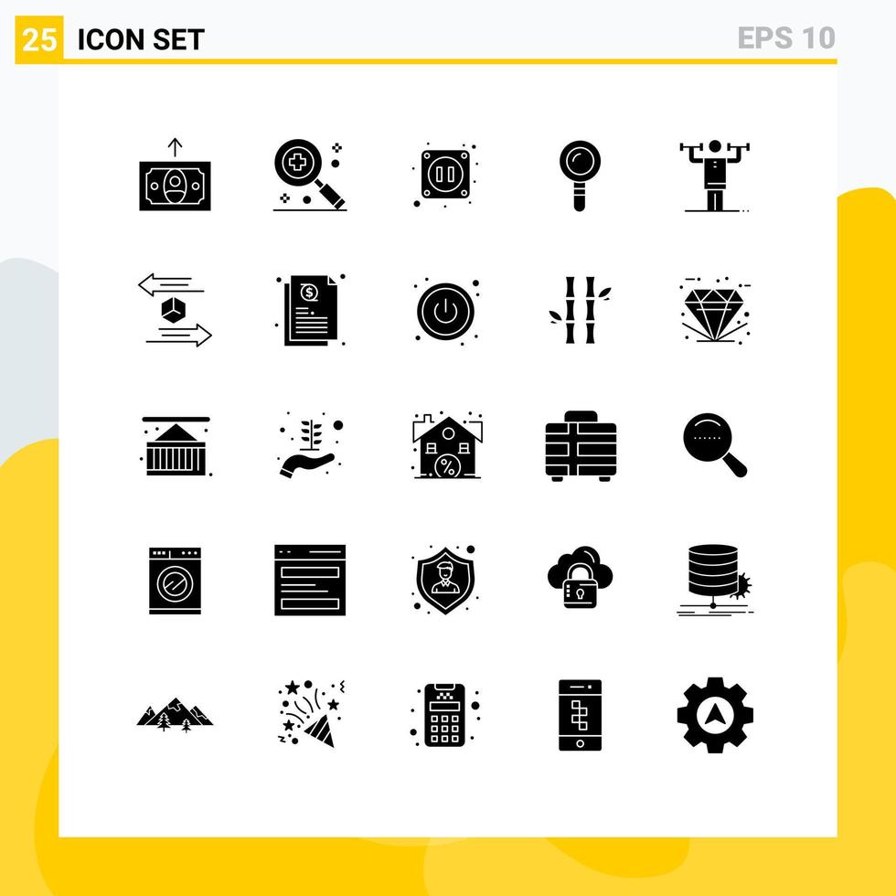 interface mobile glyphe solide ensemble de 25 pictogrammes de force prise humaine discipline biochimie éléments de conception vectoriels modifiables vecteur