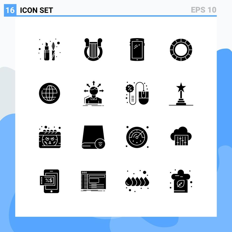 ensemble de 16 symboles d'icônes d'interface utilisateur modernes signes pour la terre roue de couleur de nation créative éléments de conception vectoriels modifiables android vecteur