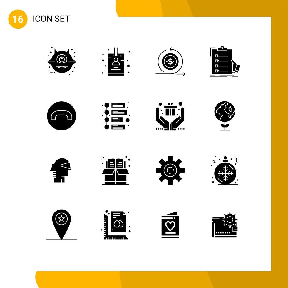 16 glyphes solides vectoriels thématiques et symboles modifiables du presse-papiers du combiné liste moderne vérifier les éléments de conception vectoriels modifiables vecteur