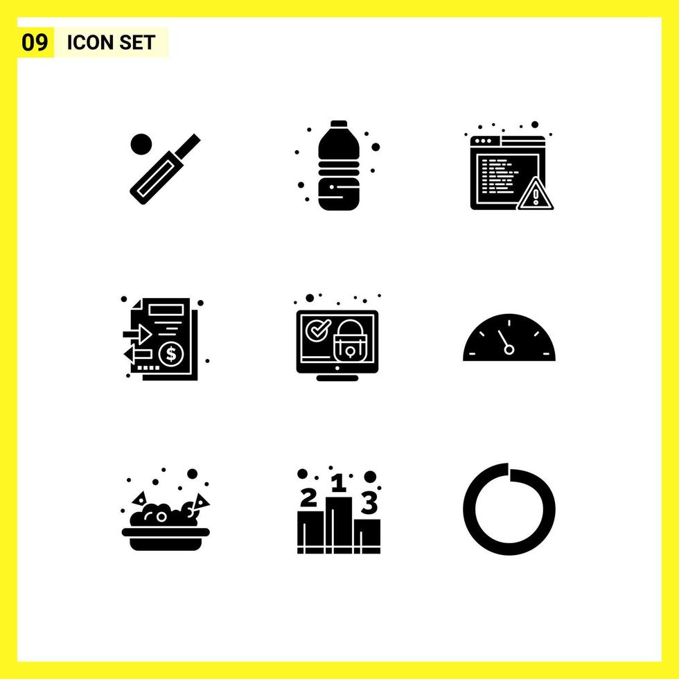 9 icônes créatives signes et symboles modernes d'écran argent boisson pile documents éléments de conception vectoriels modifiables vecteur