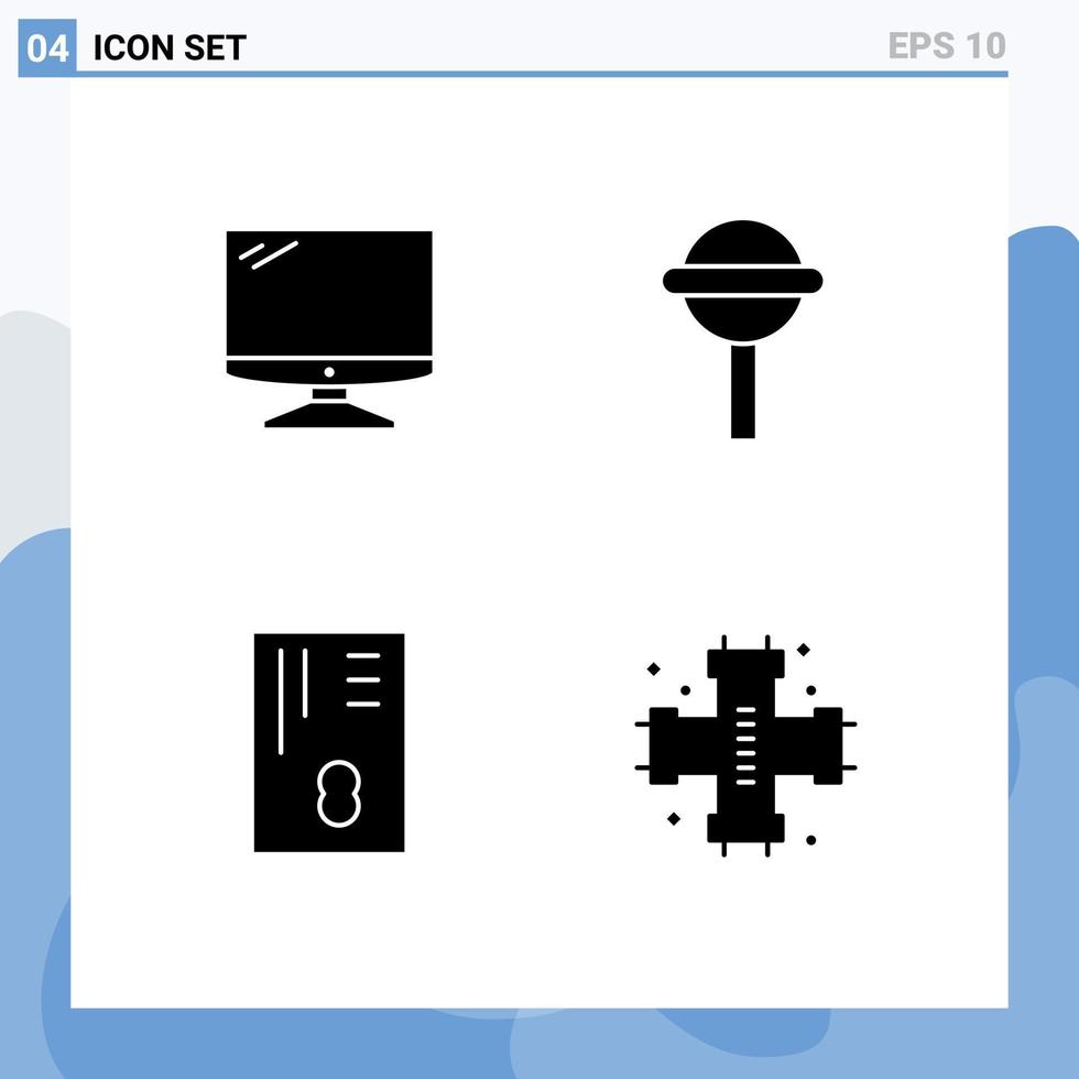 pack d'icônes vectorielles stock de 4 signes et symboles de ligne pour les éléments de conception vectorielles modifiables mécaniques imac chupa de carte de crédit informatique vecteur