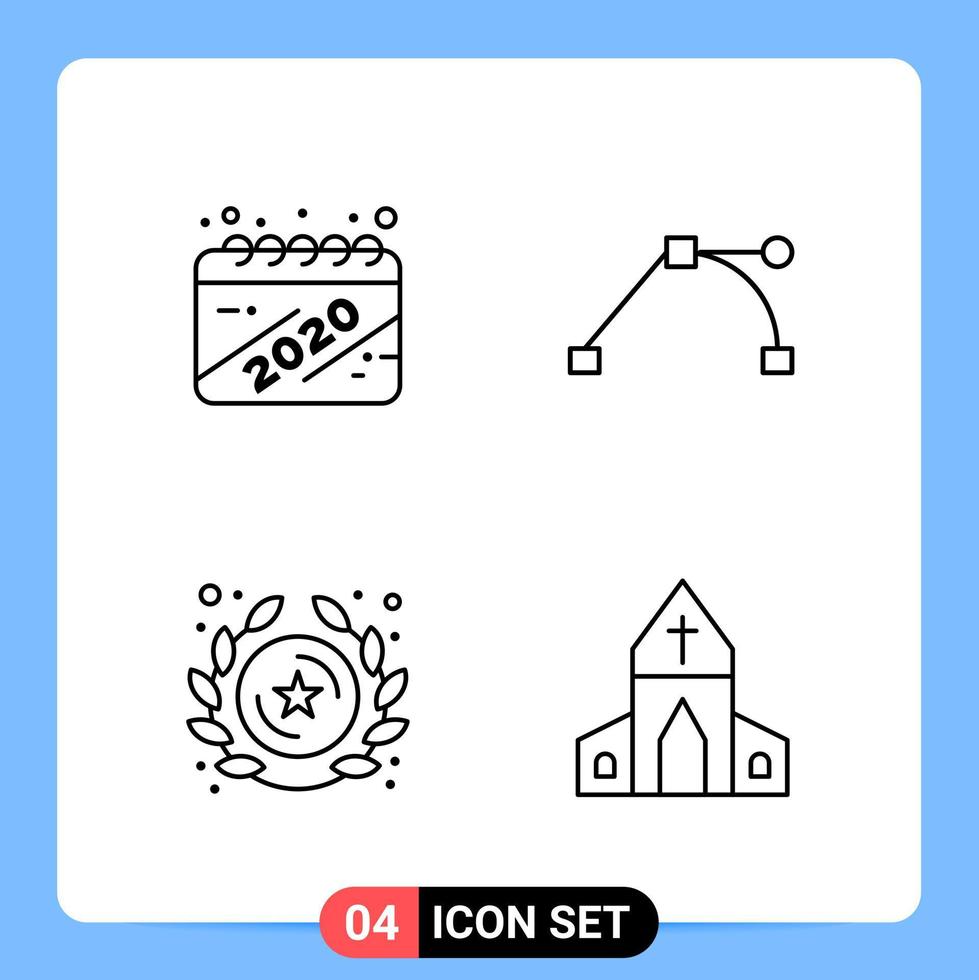 Pack d'icônes noires de 4 lignes symboles de contour pour les applications mobiles isolés sur fond blanc 4 icônes définies fond de vecteur d'icône noire créative