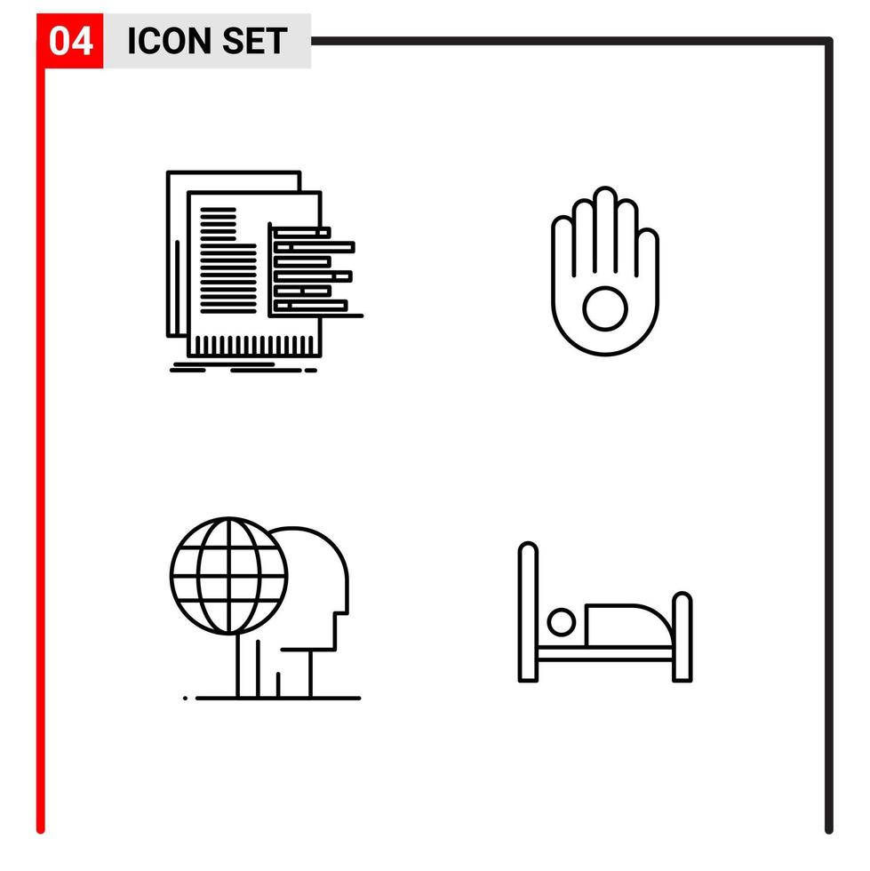 4 icônes générales pour la conception de sites Web d'impression et d'applications mobiles 4 signes de symboles de contour isolés sur fond blanc 4 pack d'icônes fond de vecteur d'icône noire créative