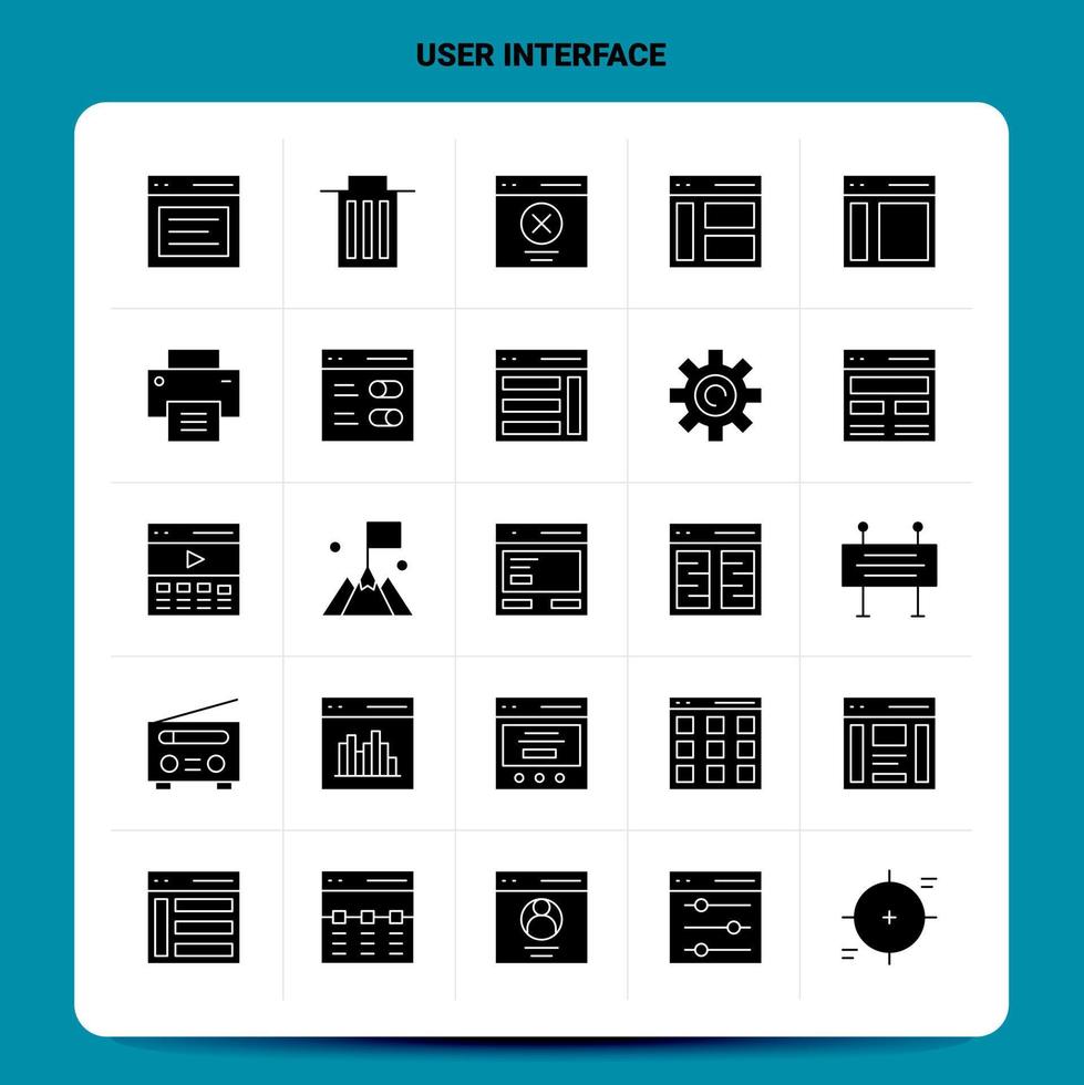 ensemble d'icônes d'interface utilisateur solide 25 conception de style de glyphe vectoriel icônes noires définies illustration vectorielle de conception d'idées commerciales web et mobiles