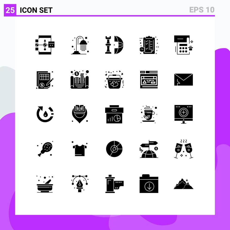 25 concept de glyphe solide pour les sites Web mobiles et les applications regarder le bloc-notes plan d'horloge d'échecs éléments de conception vectoriels modifiables vecteur