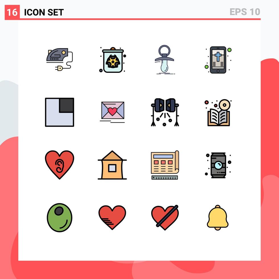 interface mobile ligne remplie de couleurs plates ensemble de 16 pictogrammes d'expansion christian bébé célébration noob éléments de conception vectoriels créatifs modifiables vecteur