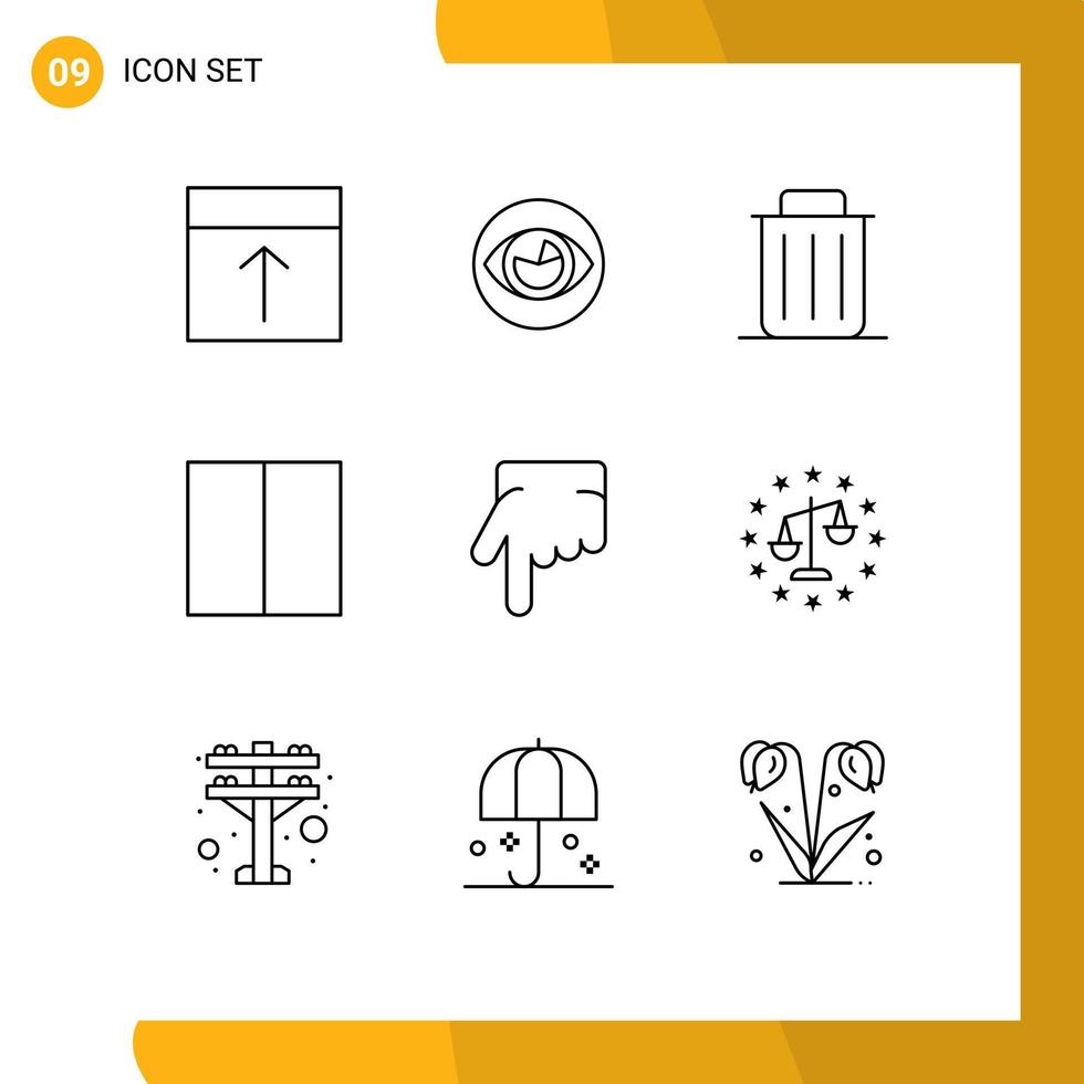 ensemble moderne de 9 contours et symboles tels que la grille de mise en page réalité corbeille recycler les éléments de conception vectoriels modifiables vecteur