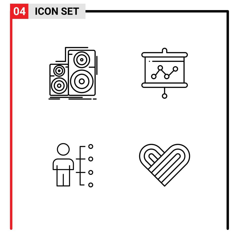 ensemble de pictogrammes de 4 couleurs plates remplies simples de compétences audio haut-parleur graphique employé éléments de conception vectoriels modifiables vecteur