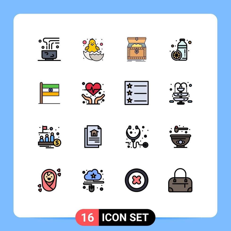 16 concept de ligne remplie de couleurs plates pour les sites Web mobile et applications régime de jus heureux biberon récompense éléments de conception vectoriels créatifs modifiables vecteur