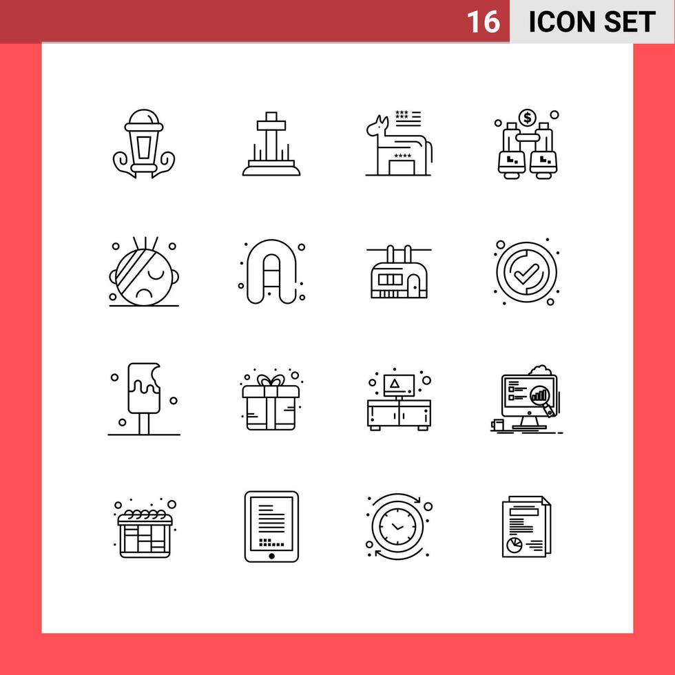 groupe de 16 contours signes et symboles pour l'hôpital localiser l'âne trouver des jumelles éléments de conception vectoriels modifiables vecteur