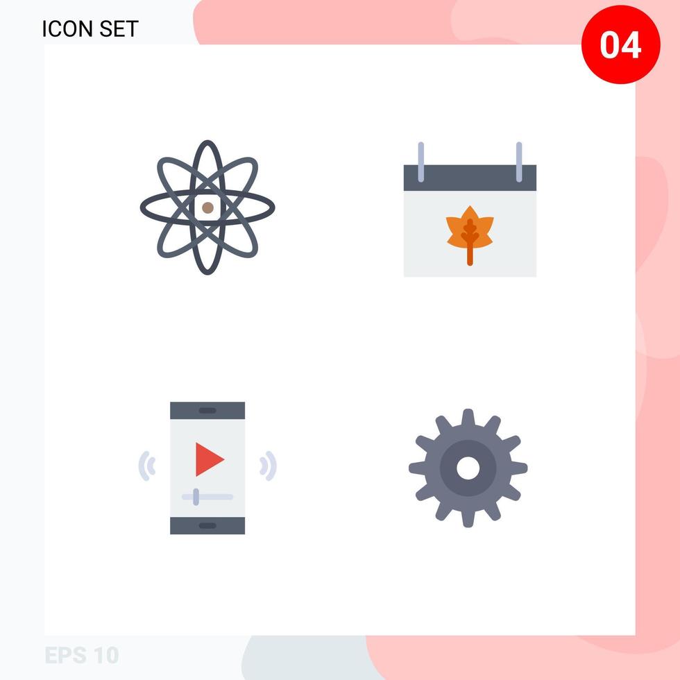 4 icônes créatives signes et symboles modernes de l'atome multimédia automne thanksgiving lecteur vidéo application éléments de conception vectoriels modifiables vecteur
