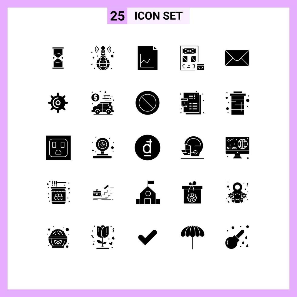 25 concept de glyphe solide pour les sites Web mobiles et les applications nouvelles sur le développement de la messagerie développer des éléments de conception vectoriels modifiables par l'application vecteur