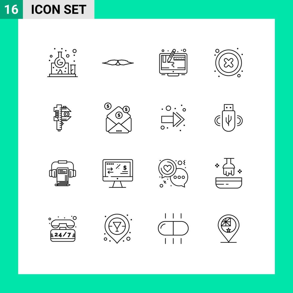 16 icônes créatives signes et symboles modernes des hommes de l'interface de mesure suppriment les éléments de conception vectoriels modifiables à l'écran vecteur
