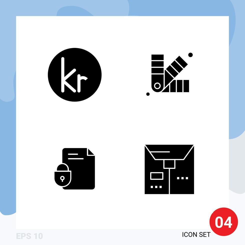 interface mobile glyphe solide ensemble de 4 pictogrammes de document krone art islandais sécurité éléments de conception vectoriels modifiables vecteur