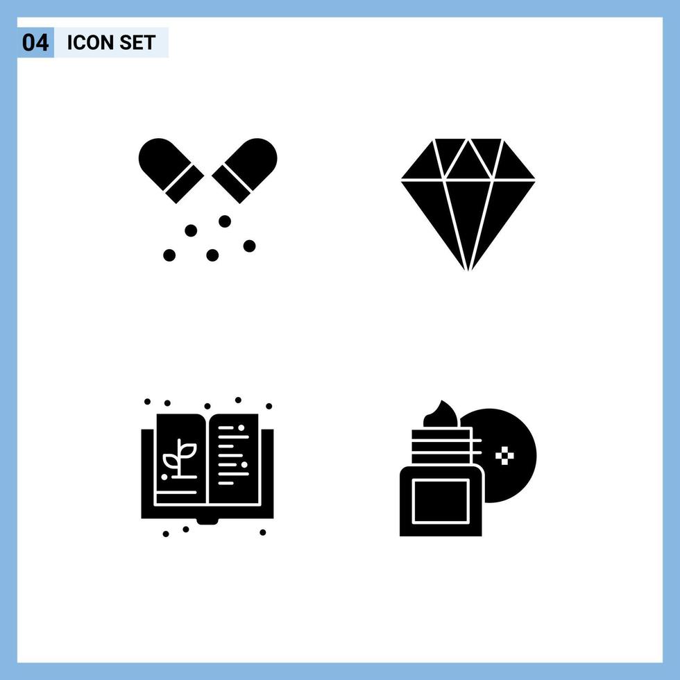 4 glyphes solides vectoriels thématiques et symboles modifiables de la capsule développer les connaissances des mains des pilules éléments de conception vectoriels modifiables vecteur