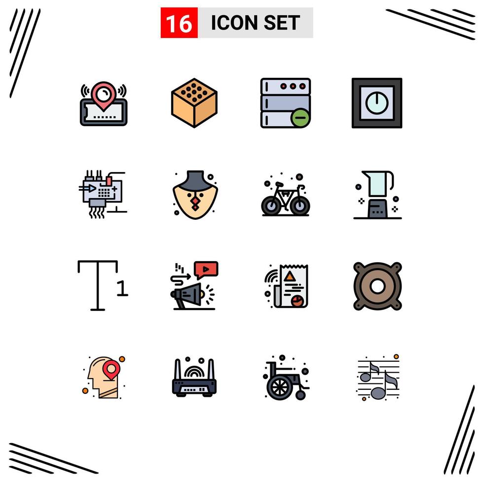 groupe de 16 lignes remplies de couleurs plates signes et symboles pour l'électronique assembler supprimer des produits technologiques éléments de conception vectoriels créatifs modifiables vecteur