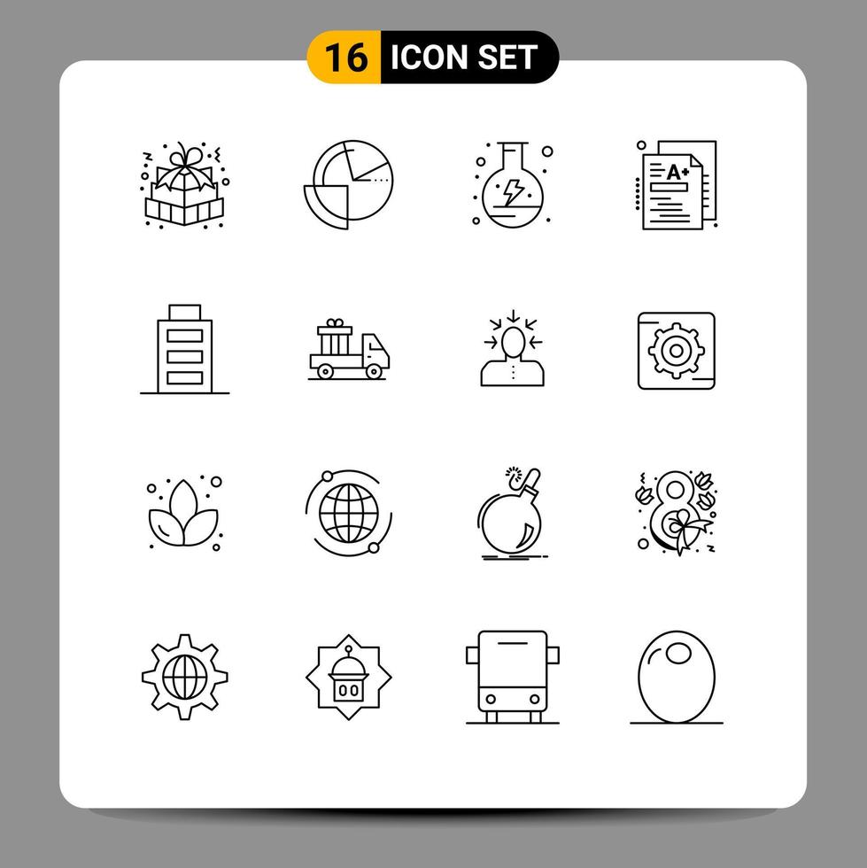 ensemble de 16 symboles d'icônes d'interface utilisateur modernes signes de connaissance un diagramme test puissance éléments de conception vectoriels modifiables vecteur