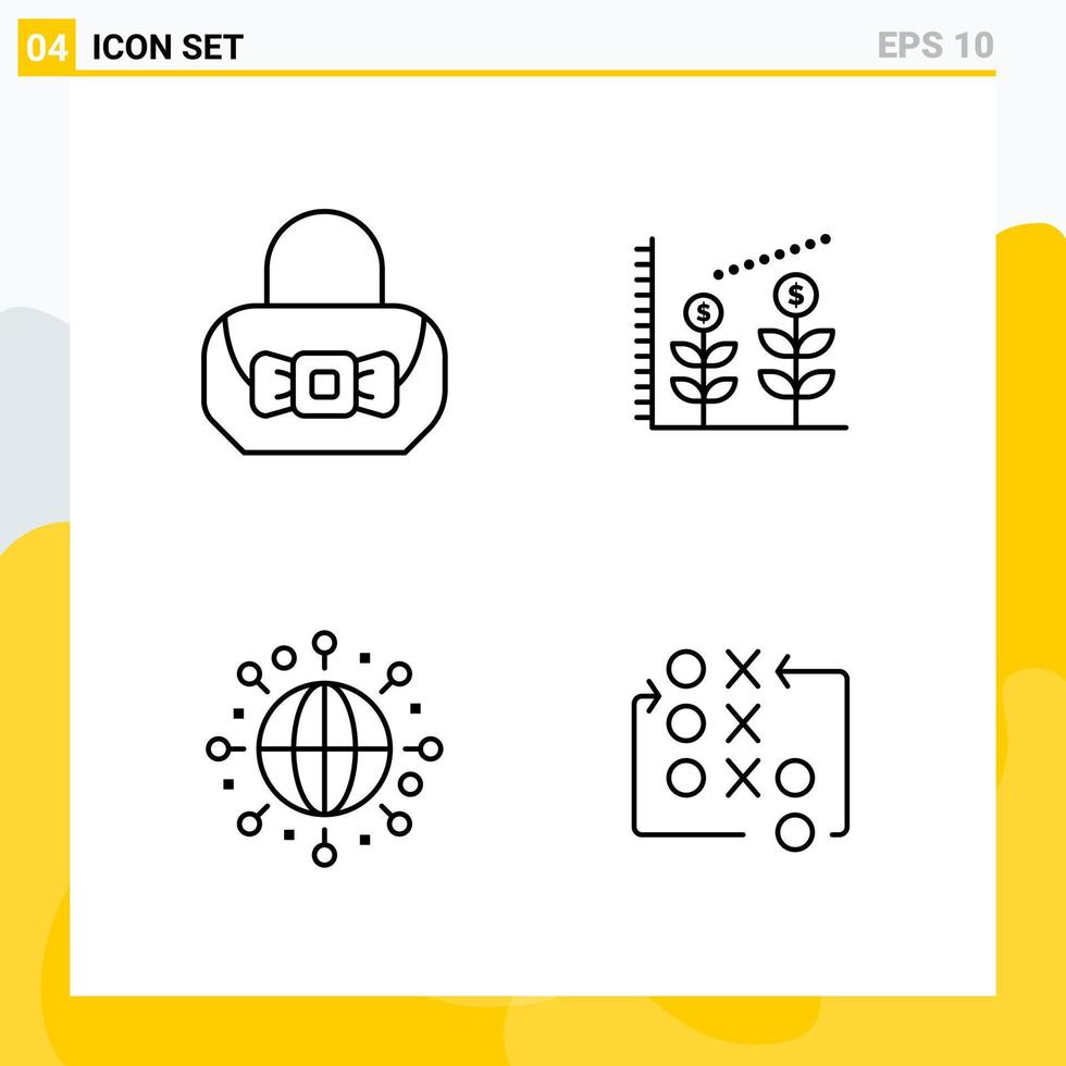 collection de 4 icônes de ligne universelle jeu d'icônes pour le web et mobile icône noire créative fond vectoriel