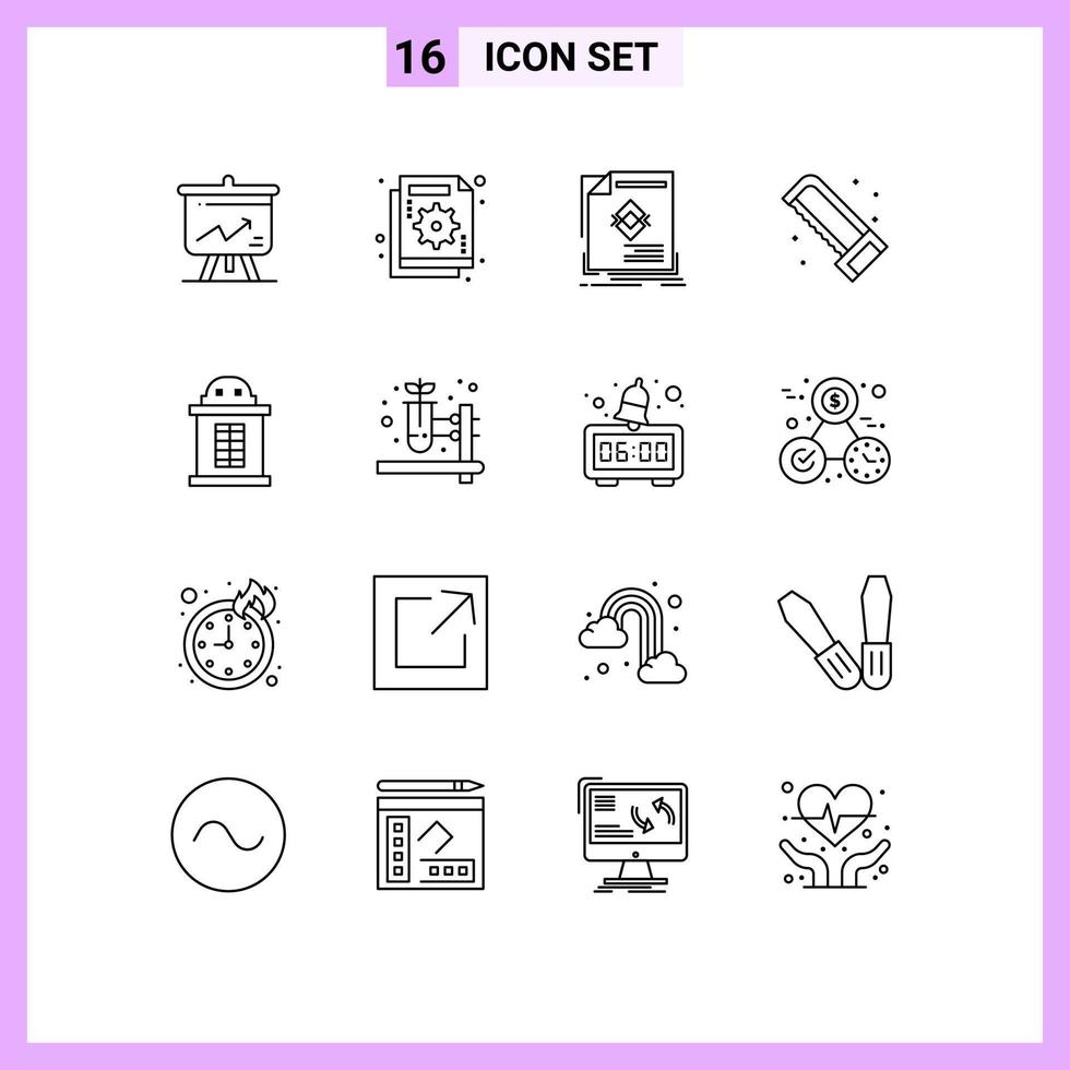 aperçu de l'interface mobile ensemble de 16 pictogrammes d'éléments de conception vectoriels modifiables de magazine mécanique de graphique de plombier de scie vecteur