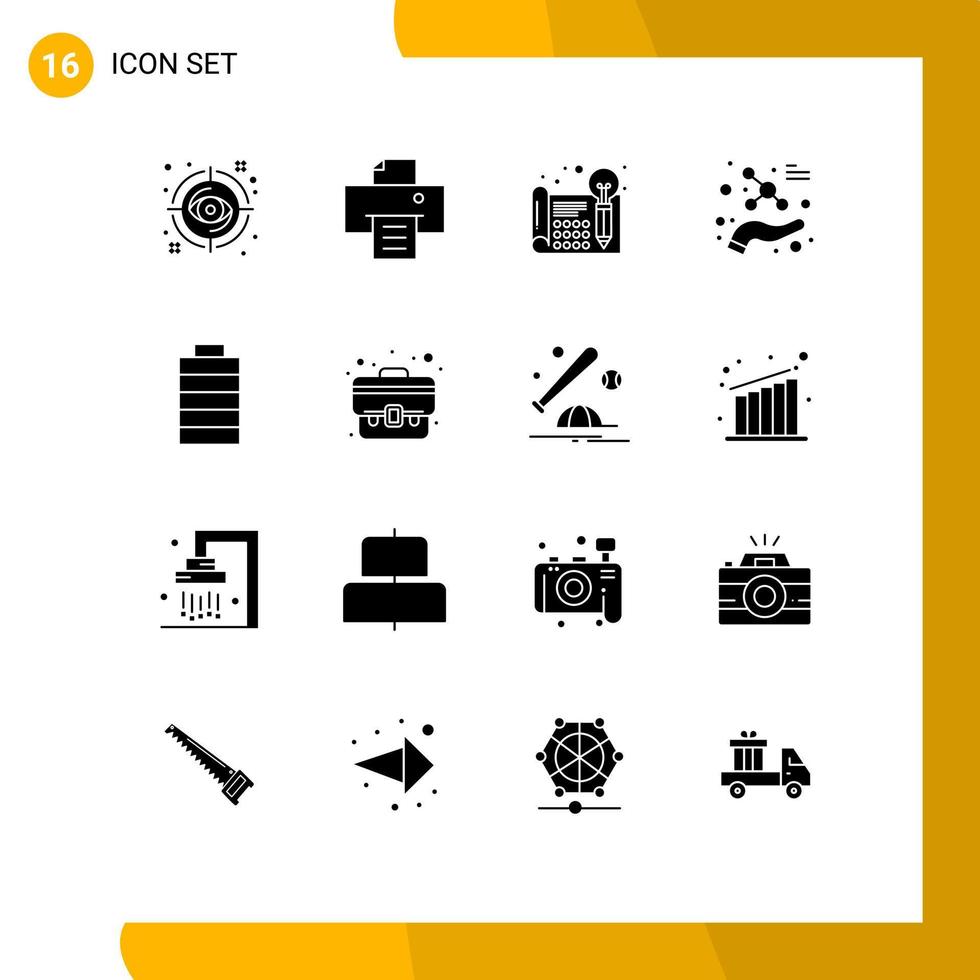 16 glyphes solides vectoriels thématiques et symboles modifiables de la molécule de batterie atome créatif pensant éléments de conception vectoriels modifiables vecteur