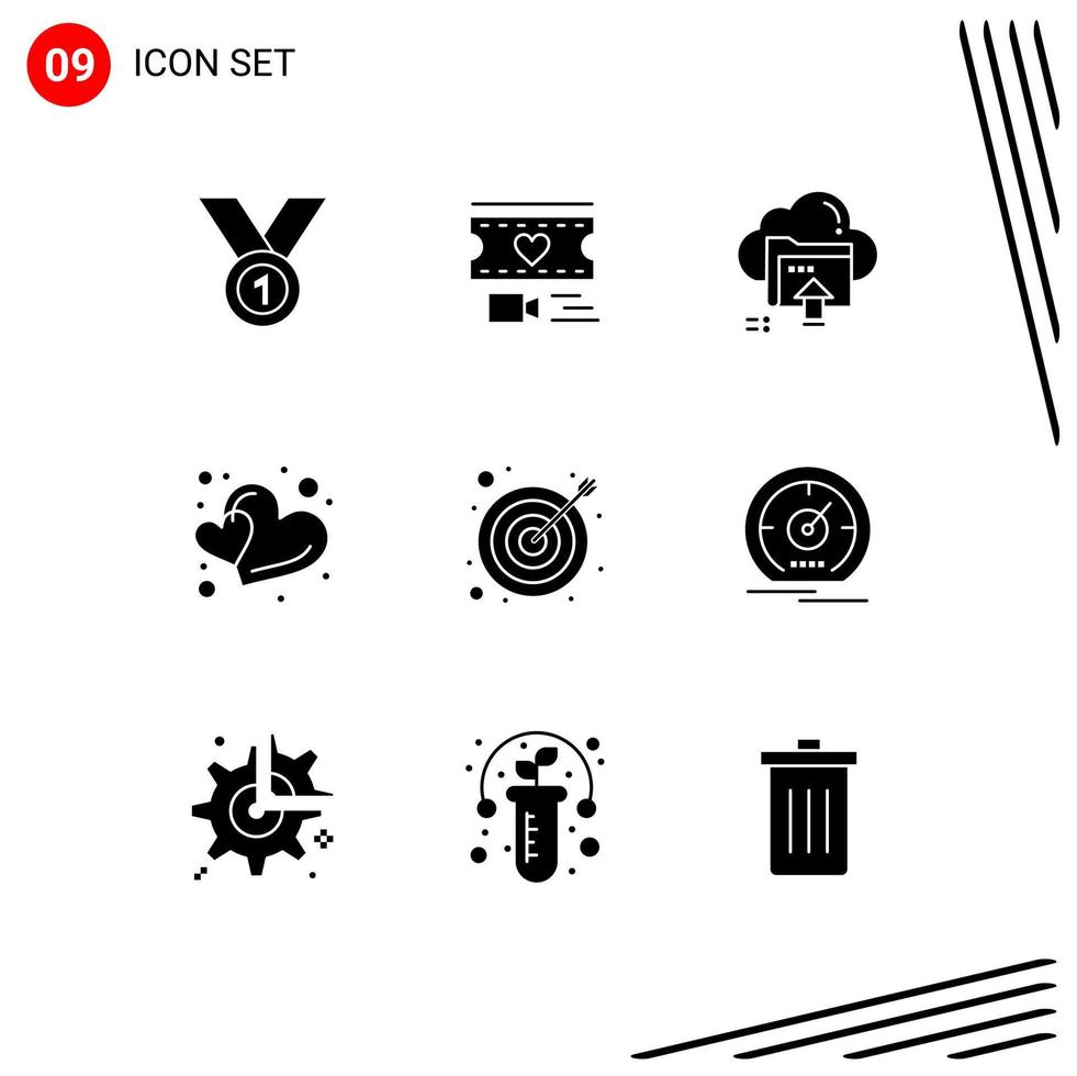 9 concept de glyphe solide pour les sites Web mobiles et les applications aiment l'informatique coeur nuage flèche éléments de conception vectoriels modifiables vecteur