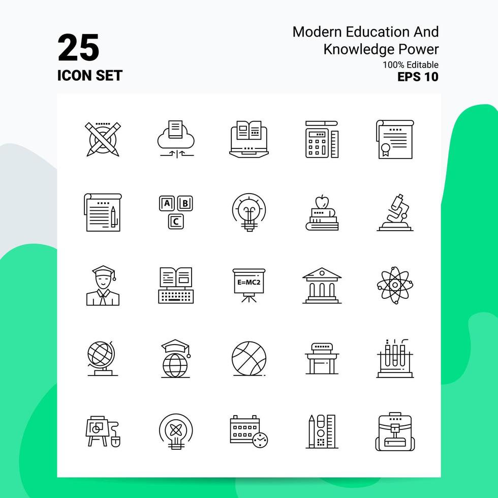 25 jeu d'icônes de puissance d'éducation et de connaissances modernes 100 eps modifiables 10 fichiers logo d'entreprise concept idées ligne icône design vecteur