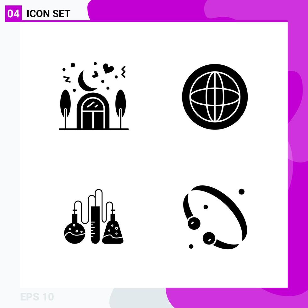 ensemble d'icônes solides pack de 4 icônes de glyphe isolées sur fond blanc pour l'impression web et l'arrière-plan vectoriel de l'icône noire créative mobile