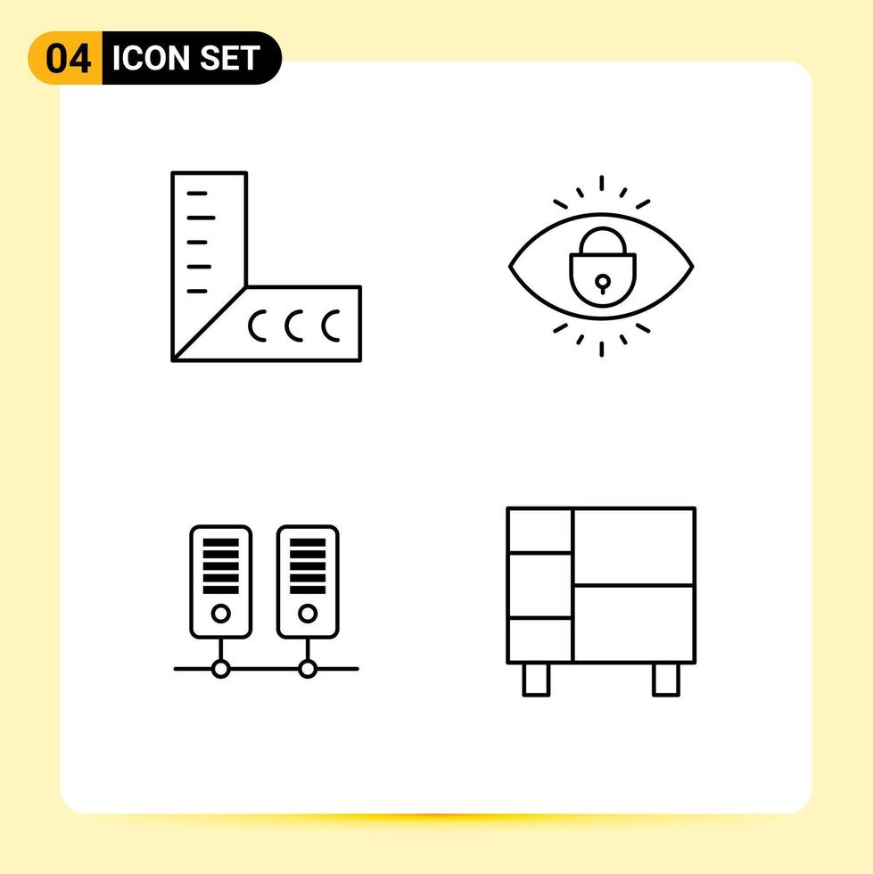symboles d'icônes universels groupe de 4 couleurs plates de ligne de remplissage modernes de verrouillage des yeux du serveur de géométrie éléments de conception vectoriels modifiables à la maison vecteur