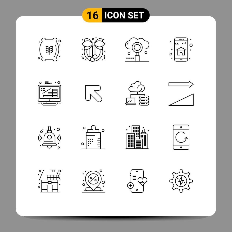 ensemble moderne de 16 contours pictogramme de pièces moteur d'application mobile éléments de conception vectoriels modifiables d'application intelligente vecteur