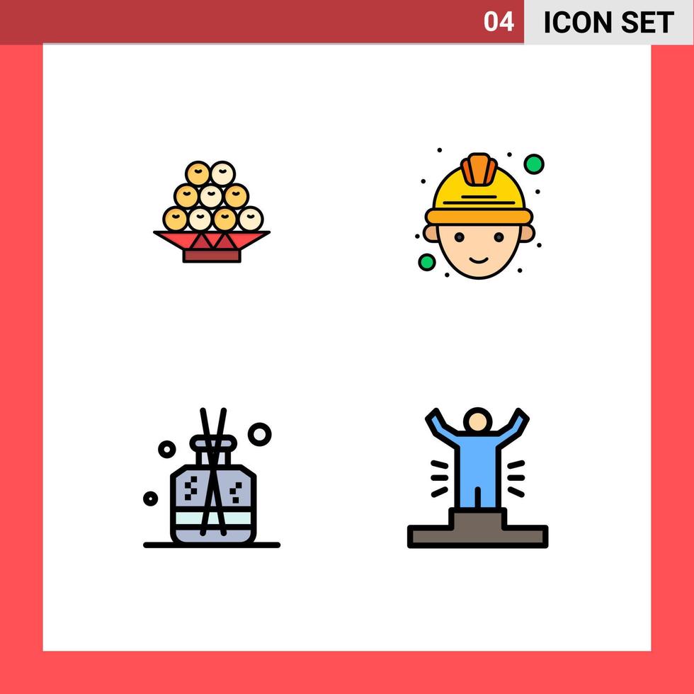symboles d'icônes universels groupe de 4 couleurs plates modernes remplies d'éléments de conception vectoriels modifiables de réalisation de travailleur chinois vert alimentaire vecteur