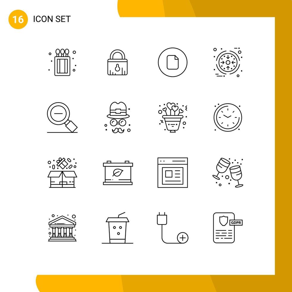groupe de 16 contours des signes et des symboles pour la loupe moins d'éléments de conception vectoriels modifiables de gestion de produit de fichier vecteur